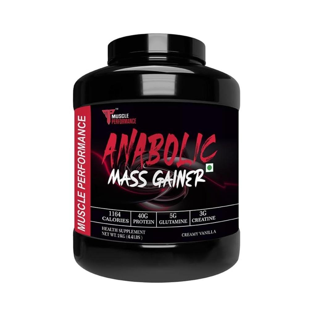 Anabolic Mass Gainer, 1164 Calories & 40g Protein, Creatine & Glutamine Blend, Digestive Enzymes & Probiotics, Creamy Vanilla, 2kg