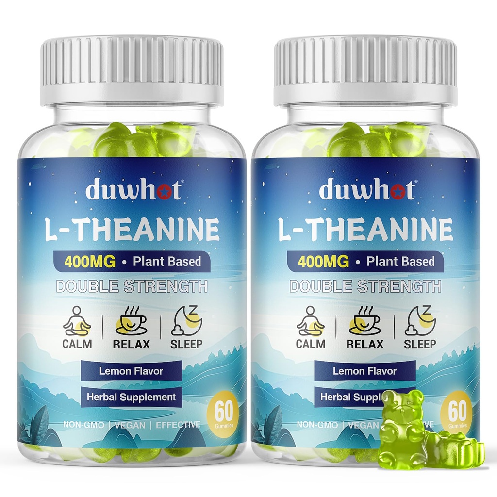 L-Theanine Gummies 400mg, Kauwbare Theanine Supplement voor volwassenen & Kids 4+, Natuurlijke Stress Relief, zzZ & Focus Supplement, Veganistisch, Lage Suiker, Niet-Drowsy, Citroen Smaak, 120 Kauwtabletten
