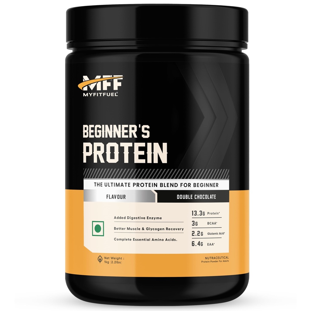 MyFitFuel Advance Beginner Whey Protein, 1Kg, Double Chocolate (Whey Protein Concentrate & Whey Protein Isolate) + Digestive Enzymes