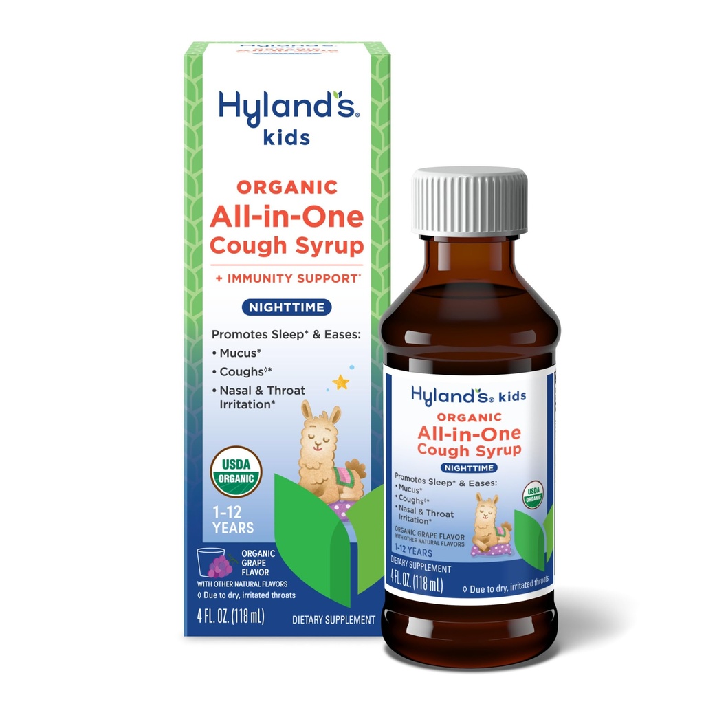 Hyland's Kids Biologische Alles in Eén Hoest Siroop Nacht - Druiven