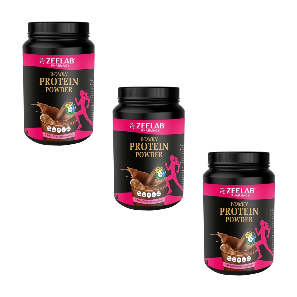 Zeelab Women Protein Powder 500g (Pack of 3) chocolate Flavour | Fortified with Calcium, Iron & Zinc | Protein Supplement for Women