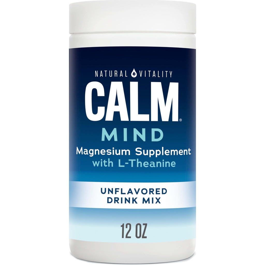Natural Vitality Calm Mind, Magnesium Citrate + L-Theanine Powder, Supplement for Stress Relief, Gluten Free & Vegetarian, Unflavored, 12 oz.