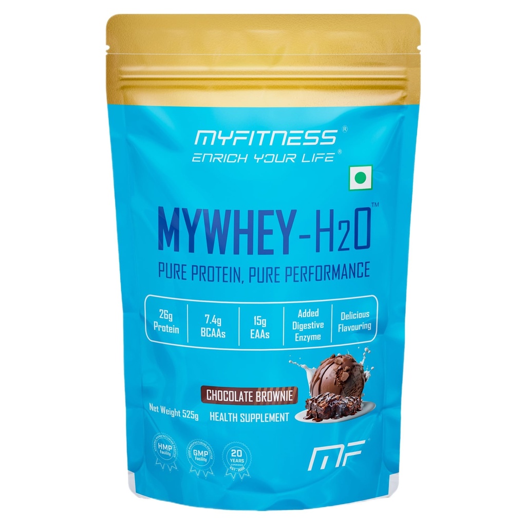 Myfitness Protein Powder 525g | Mywhey H2O | 26g Protein Per Serving | Concentrate & Isolate Blend | Added Digestive Enzymes | Whey Protein Powder (525g (Pack Of 1), Chocolate Brownie)