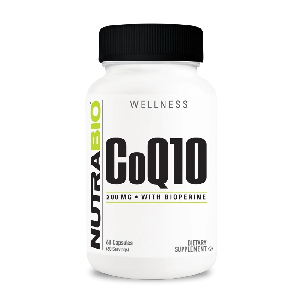 NutraBio CoQ10 Dieetsupplement met bioperine, gezonde hartfunctie en Cellular Energy Production, 200mg - 60 capsules