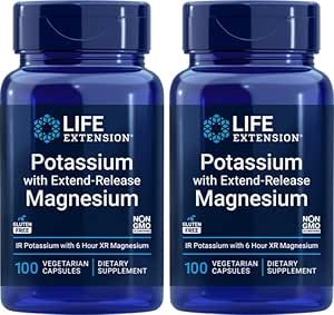 Levensverlengstuk 99mg Kalium met Extend-Release Magnesium 250mg, 100 Veg Caps (verpakking van 2) - Glutenvrije 