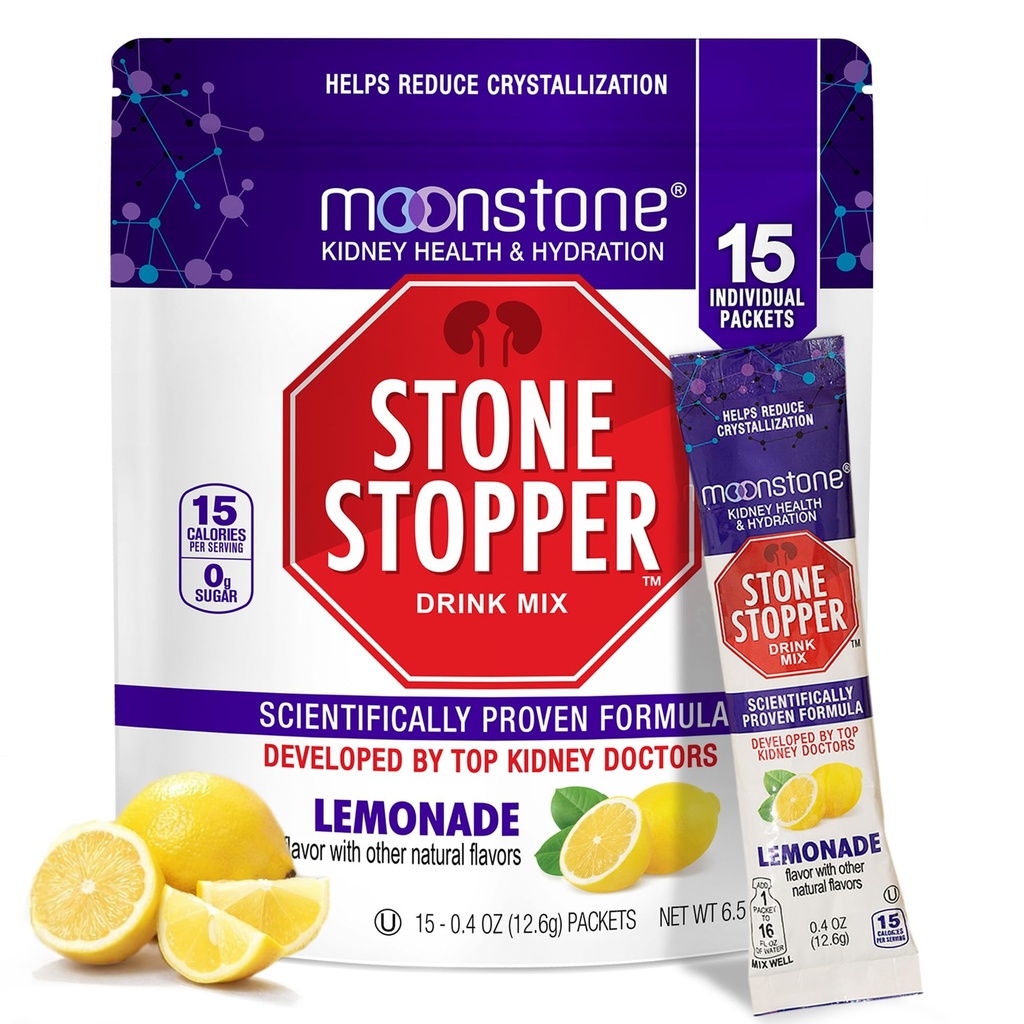 Stone Stopper Drink Mix, Limonade, Nier Stenen Preventie, Calcium Oxalaat Beschermer, Alkalische Citraat Ondersteuning, Ontwikkeld door Urologen om Hydratatie en Ondersteuning Niergezondheid te verbeteren, 15 dagen Levering