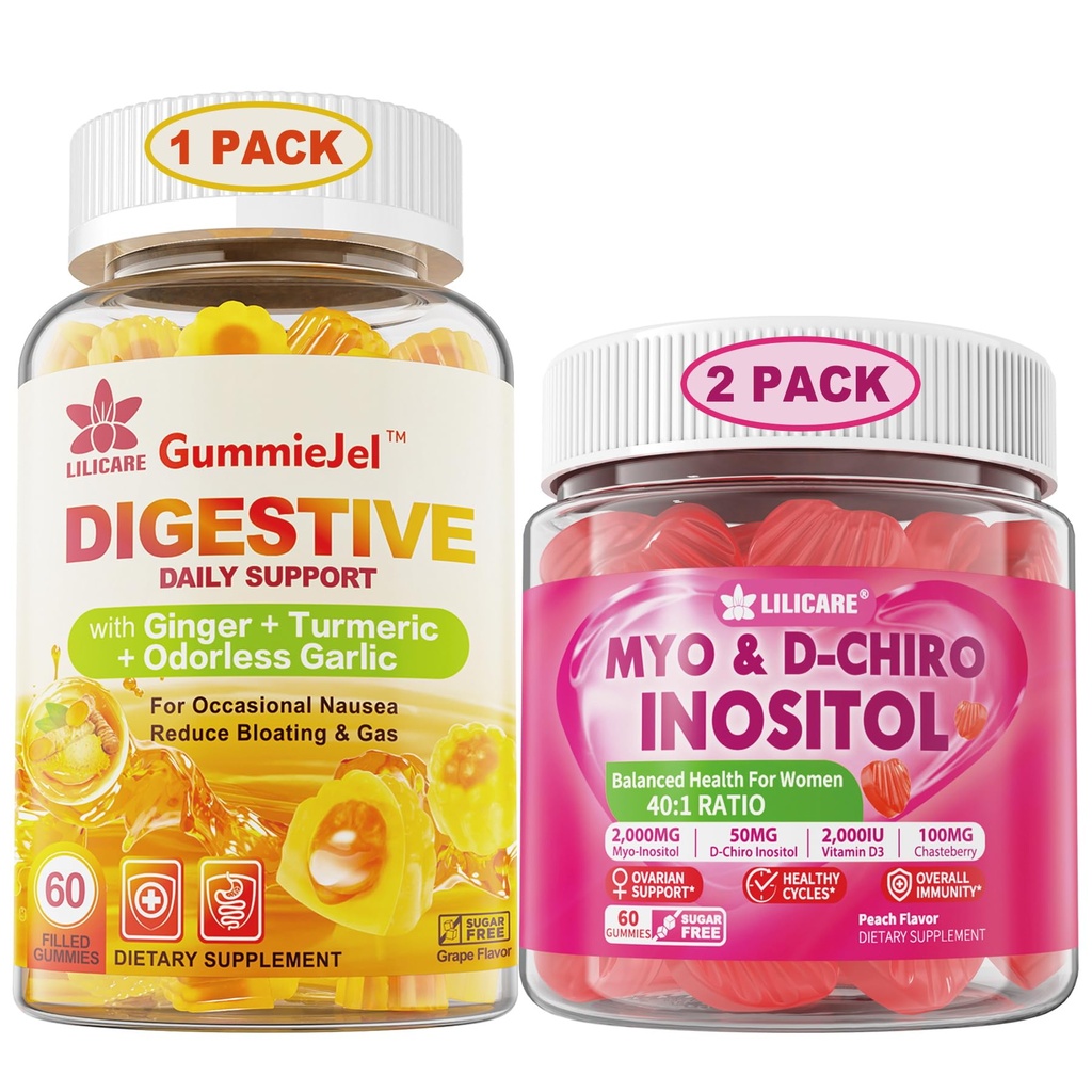 Bundel: Ginger Kauwen Supplement Gummies & Inositol Gummies Ideaal 40:1 Ratio Myo & D-Chiro Inositol