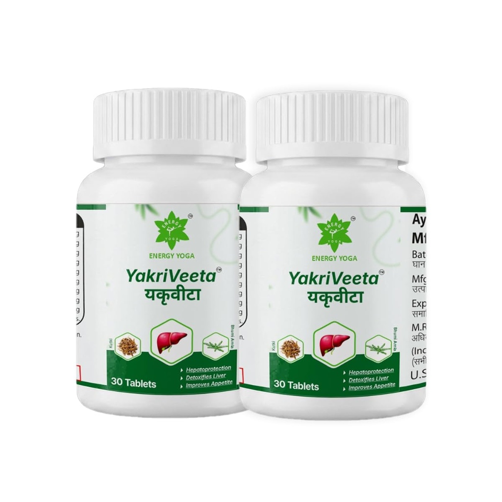 YakriVeeta Liver Care Tablets with Kalmegh Bhumi Amalaki Kutki Rohitaka Sharpunkha Makoy Bhringraj Punarnava & Mandur Bhasma | Herbal Liver Support Supplement (Pack of 2)