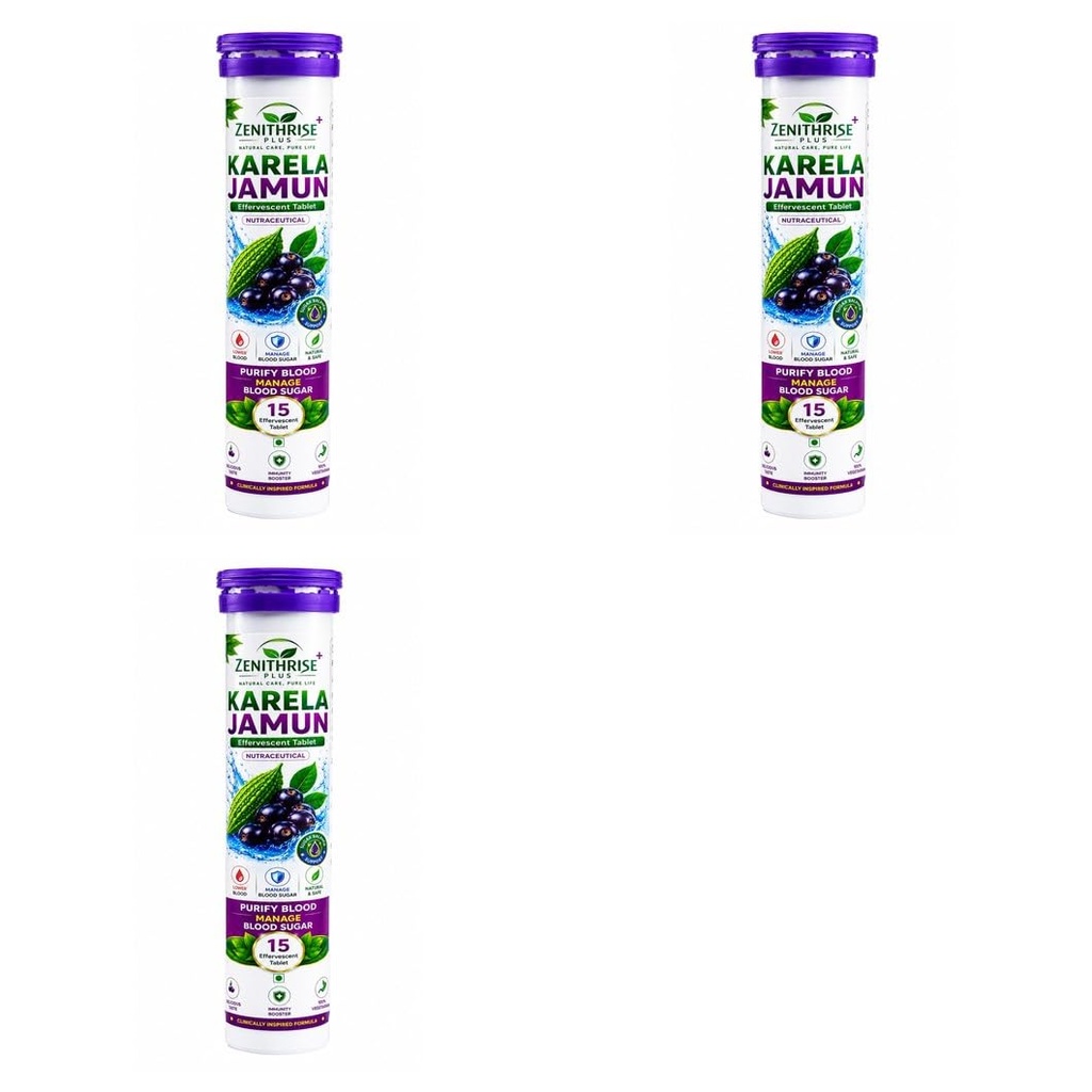 Zenithrise Plus Karela Jamun Effervescent Tablet Pack of 3 (3x15 Tablets)