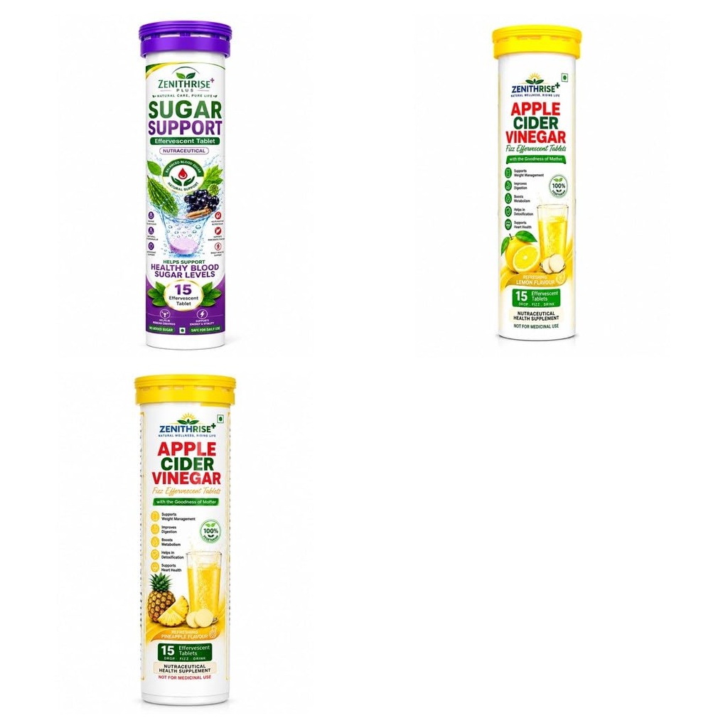 Zenithrise Plus Wellness Combo - Sugar Support, ACV Lemon, ACV Pineapple (3 pcs)