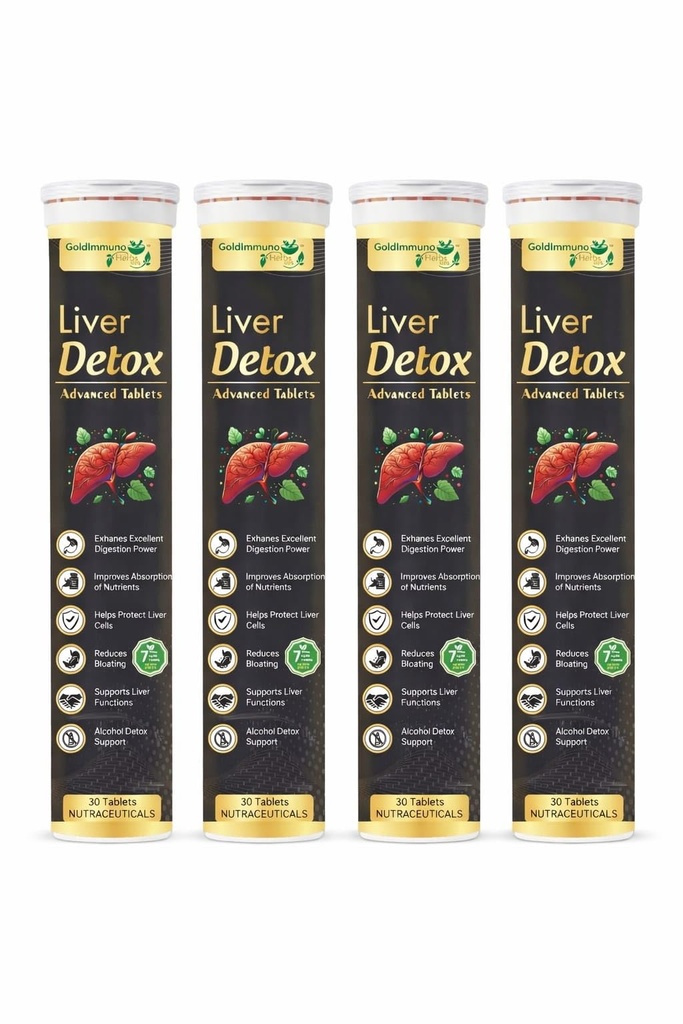 GoldImmuno Herbs Liver Support Supplement, Detox and Cleanse Formula (PACK OF 4) Liver Support Supplement for Digestion, Bloating Relief & Nutrient Absorption – 30 Tablets Each (Total 120 Tablets)