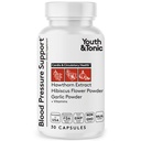 Youth & Tonic Natural Blood Pressure Support Supplement w/Hawthorn Hibiscus & High Potency Diured Herbs & Vitamins for Water Rethousiate 