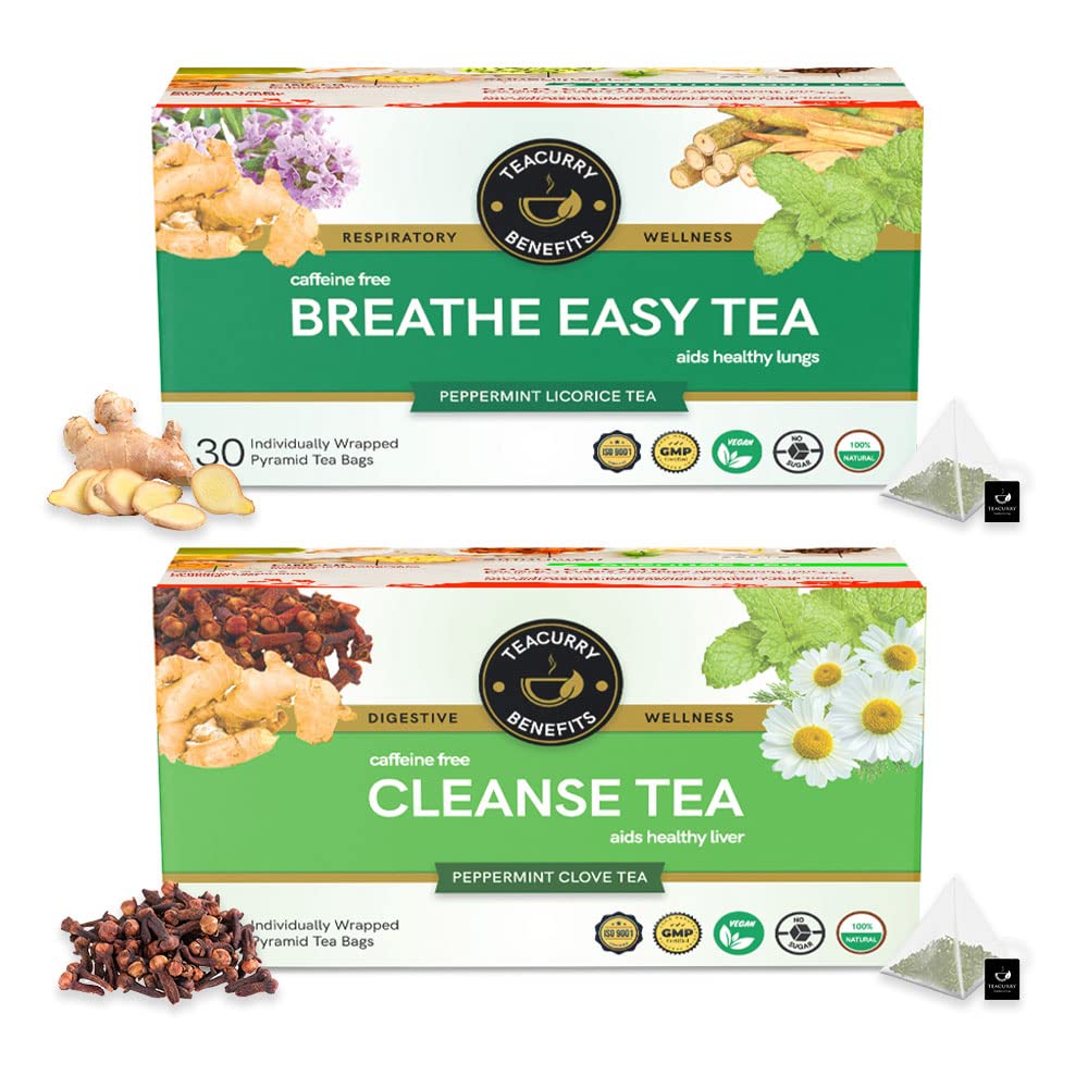 TEACURRY Lung Detox and Liver Detox Tea Combo (2 Month Box | 60 + 60 Teabags) - support to quit Smoking and Drinking Alcohol