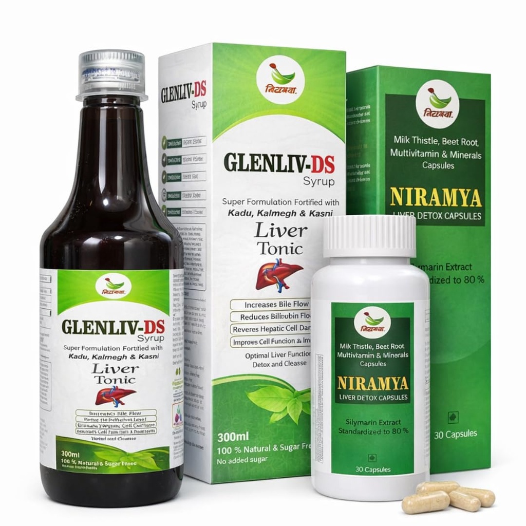 Liver Tonic Syrup & Liver Detox Capsules Combo | Herbal Liver Care Supplement with Kadu, Kalmegh, Kasni, Milk Thistle & Beet Root | Liver Cleanse, Detox & Daily Liver Support (30 Capsules)