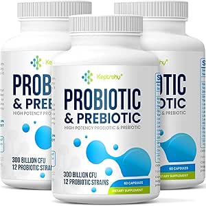 Probiotics for Women & Men, 300 Billion CFU Probiotics from 12 Strains + Organic Prebiotics Blend for Daily Digestive, Immune, Gut, Bloating, Gut Health for Women & Men, Shelf Stable - 180 Capsules