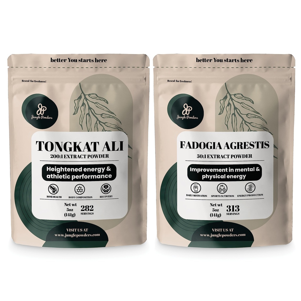 Jungle Poeders Tongkat Ali Poeder voor mannen 200:1 Extract, Fadogia Agrestis Extract Poeder voor mannen 50:1 Concentratie 5oz Supplement