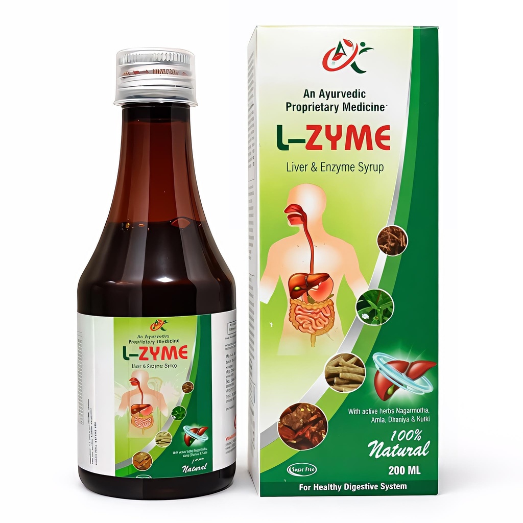 L-ZYME Digestive Enzyme Syrup - Advanced Ayurvedic Syrup For Digestion to Reduce Acidity, Bloating, Gas & gut Discomfort | Liver Detox supplement & Digestion | Body Purification & Immunity Booster | Infused with Bhringaraj, Kalmegh, and Bhumi Amla for Natural Detox & Metabolism (200ml)