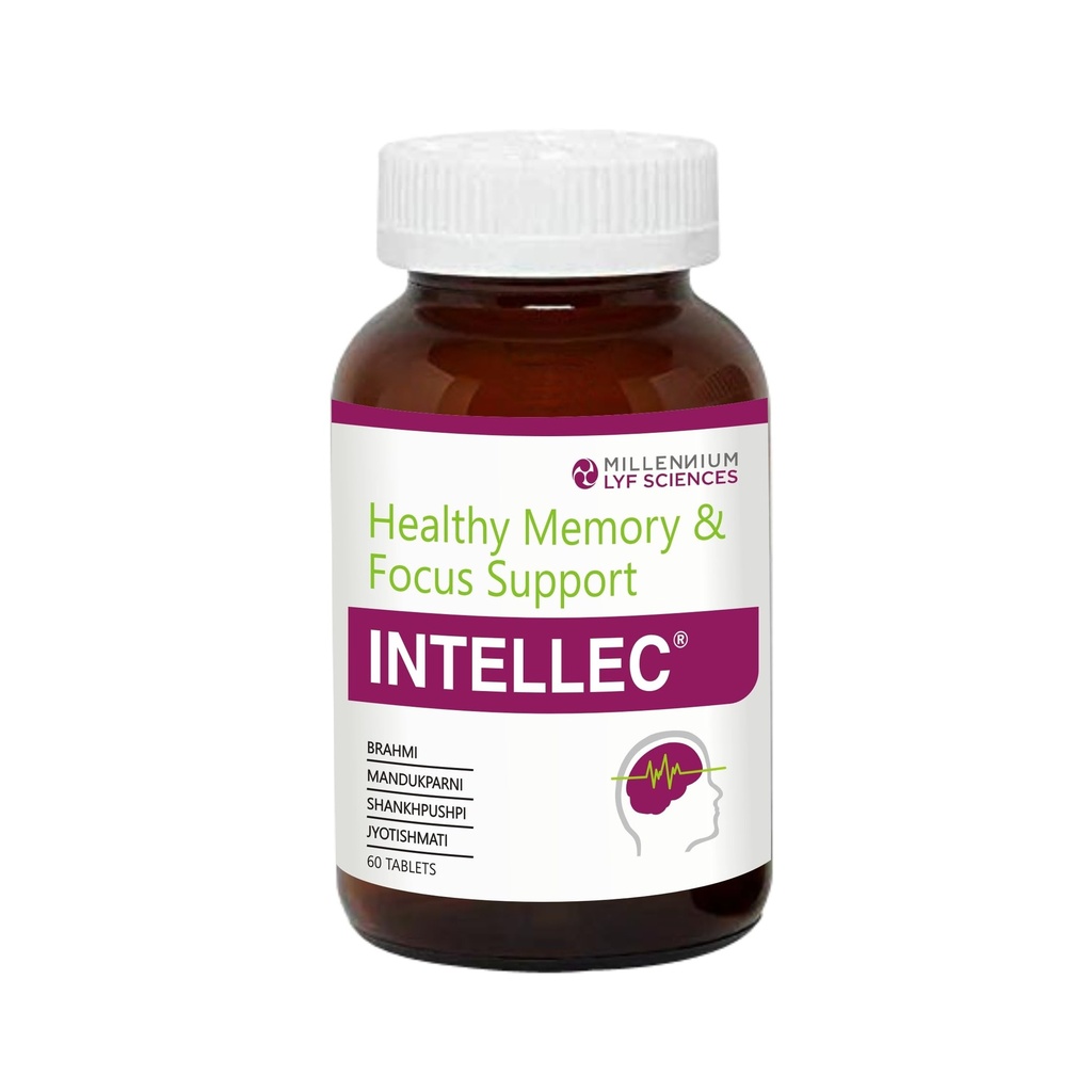 Intellec Tablets for Healthy Memory and Focus Support | With Brahmi, Mandukparni, Shankhpushpi, Jyotishmati | 60 Tablets