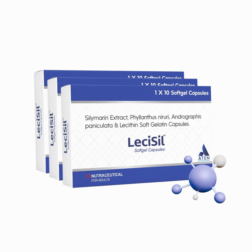 LECISIL Capsules - Comprehensive Liver Support | Helps in Liver Detox & Liver Cell Regeneration, Manages Fatty Liver (3 x 10 Softgel Capsules)