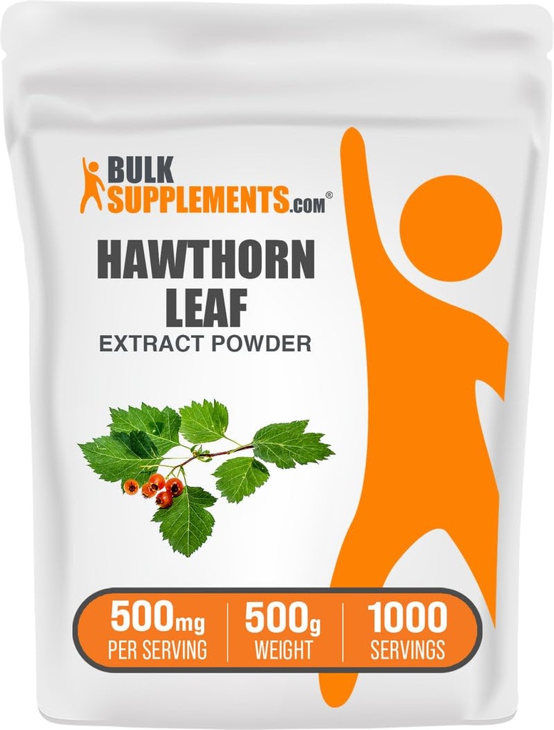 BulkSupplements.com Hawthorn Leaf Extract Powder - Hawthorn Leaf Supplement - Herbal Supplement, Vegan & Gluten Free, 500mg per Serving, 500g (1.1 lbs) (Pack of 1)