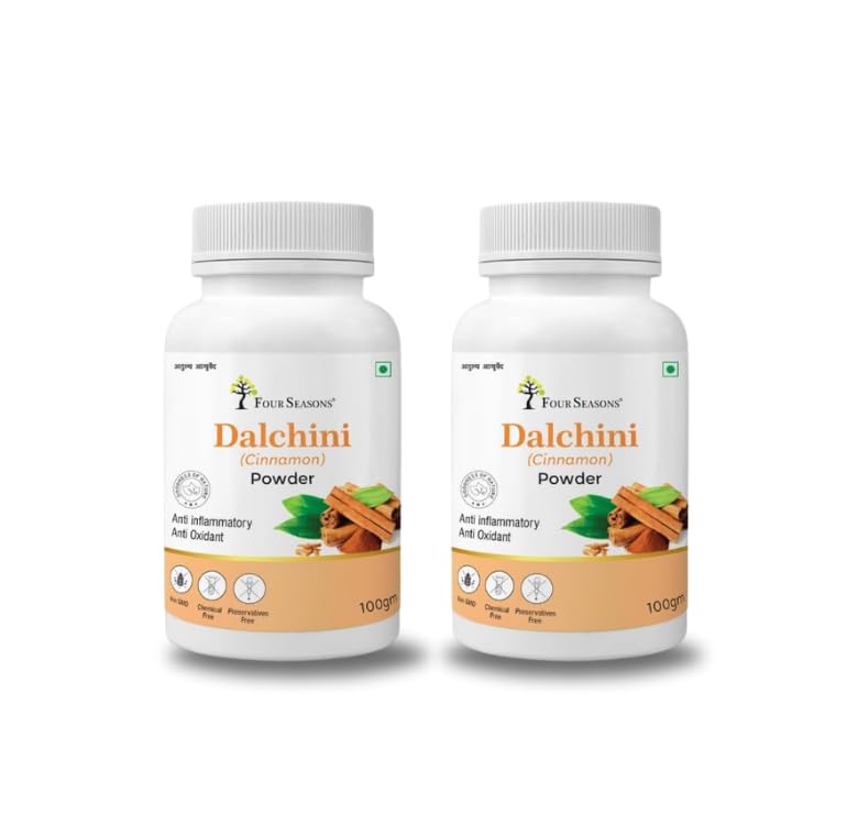 Four Seasons Pure Dalchini Powder (True Ceylon Cinnamon) – Natural Ayurvedic Herbal Powder for Blood Sugar & Digestion Support – Non-Cassia, Zero Preservatives – 100g Pack of 2