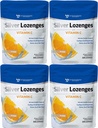 Silver Lozenges met Vitamine C - Premium Nano Silver 60 PPM Colloïdaal Zilver, Biologische Honing en Vitamine C Mineraal Supplement Drops ter ondersteuning van Immune System, Soothe Cough & Throat - Pack of 4