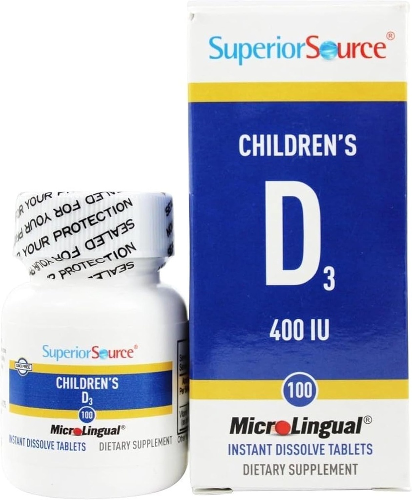 Superior Source Children's Vitamin D3 400 IE - Tanden, Bone & Immune Support Supplement for Kids - Non-GMO - 100 MicroLingual dissolveable Tablets