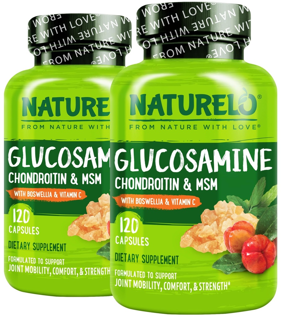 NATURELO Glucosamine Chondroitin MSM met Boswellia en vitamine C - Supplement voor gezamenlijke comfort, mobiliteit en sterkte - 120 capsules (verpakking van 2)