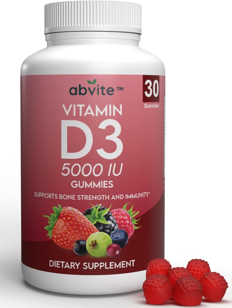 Plant-Based Extra Strength Vitamin D3 5000IU Supplement Gummies. Gluten Free and No Artificial Flavors. Supports Bone Health and Immunity. Made in USA .30 Count (30 Day Supply)