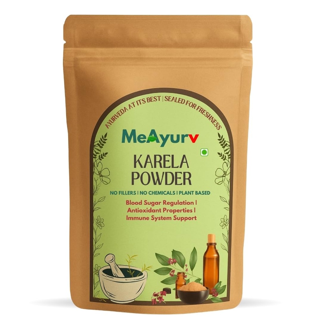 Organic Karela Powder 100g – Pure Bitter Gourd | Ayurvedic Herbal Supplement for Sugar Balance, Digestion & Metabolism | Natural, Vegan, Chemical Free