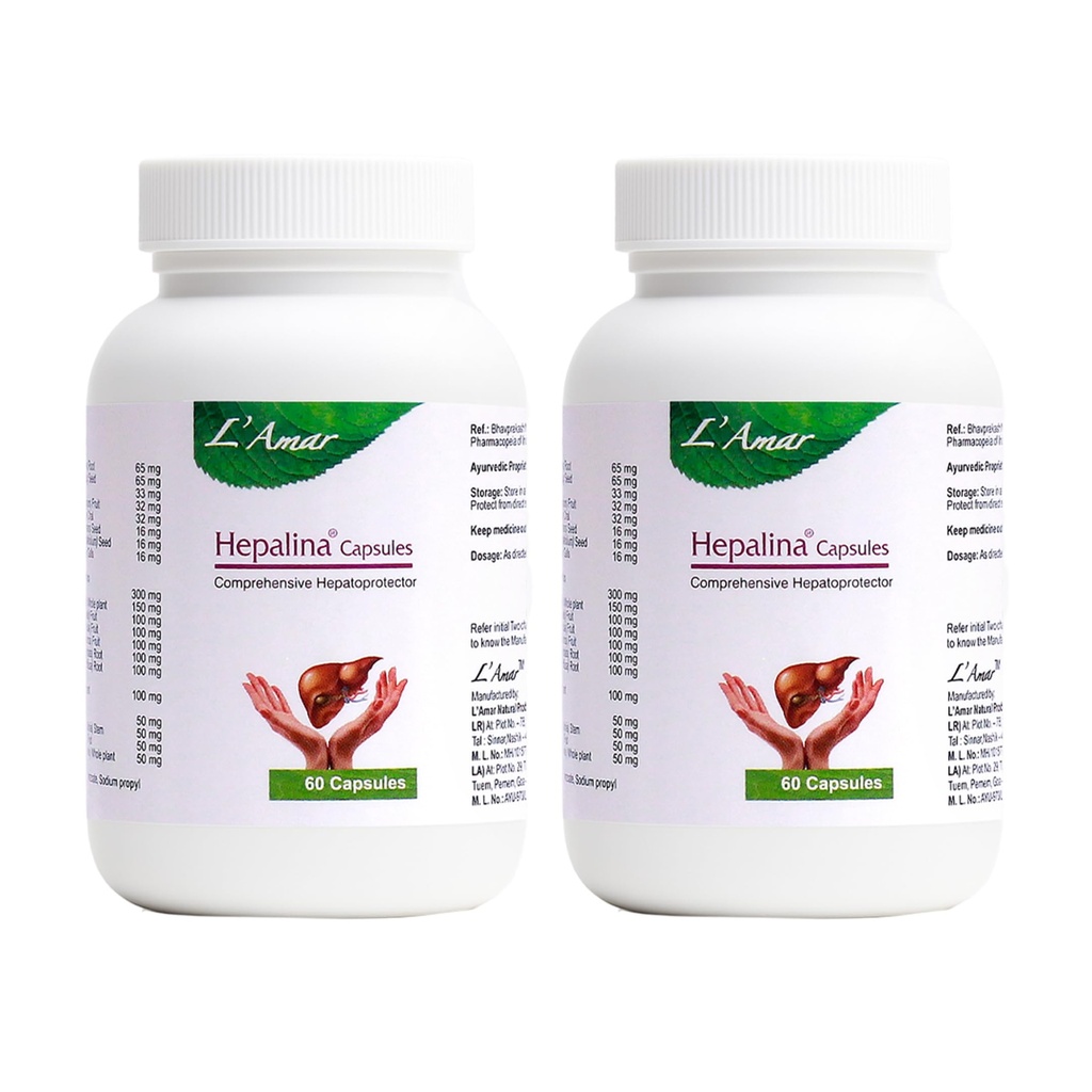 L’Amar Hepalina Ayurvedic Liver Care Capsules- 60 Capsules (Pack of 2)| For support in Liver Detox, Fatty Liver Management, Jaundice Relief & Digestive Wellness