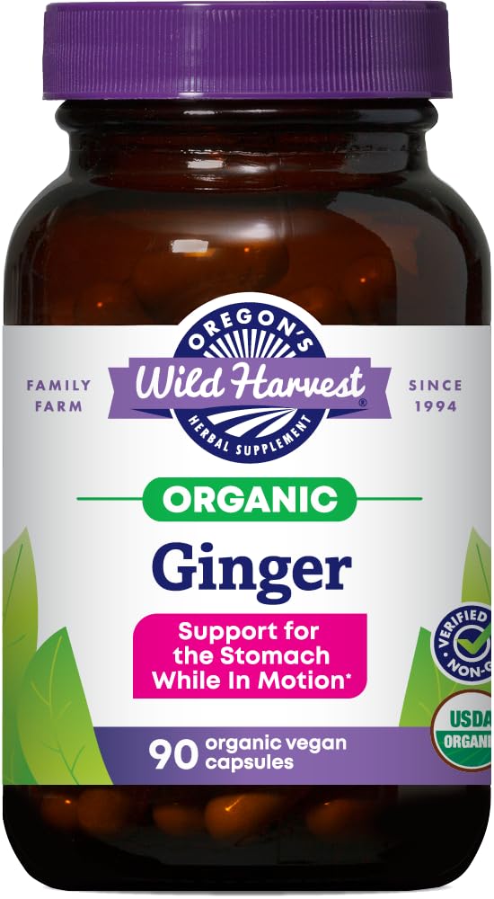 Oregon's Wild Harvest, Certified Biologische Gember Capsules voor Maagondersteuning, Non-GMO, 1000 MGS, 90 Tellen