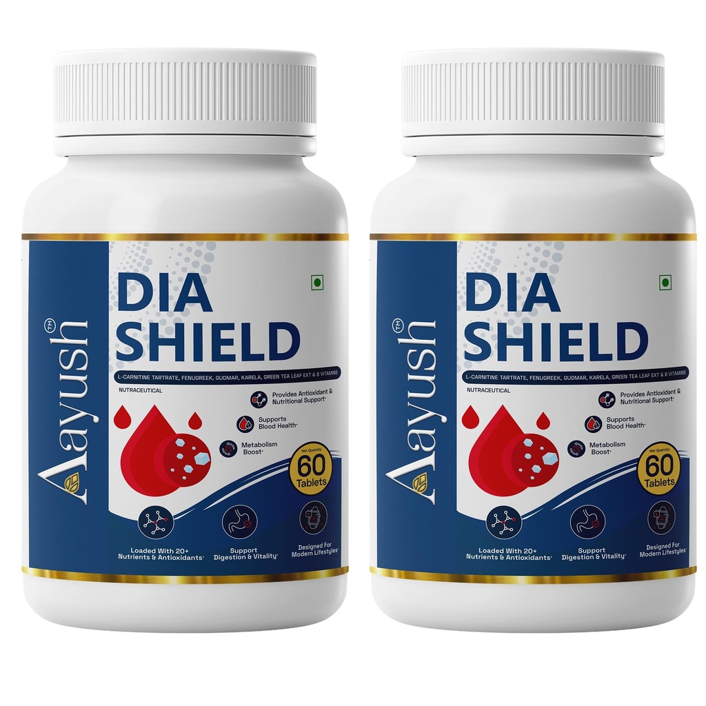 Aayush Wellness Dia Shield Blood Sugar Support Formula with Fenugreek, Cinnamon, Gymnema, Turmeric & Alpha Lipoic Acid | Metabolic Support, Energy Support & Wellness Supplement - 120 Tablets