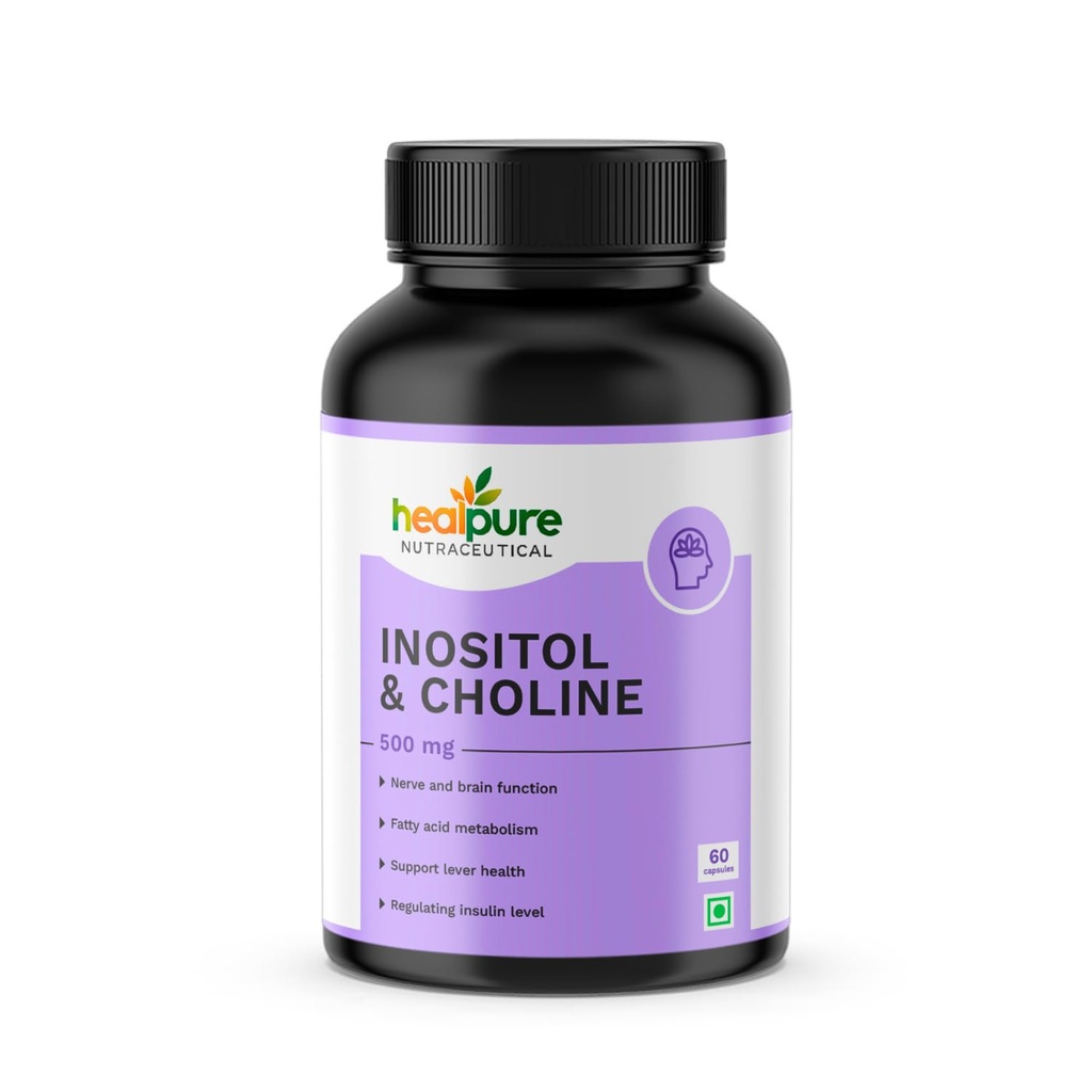Inositol and Choline 500 mg PCOS Support Supplement for Women | Myo-Inositol + D-Chiro Inositol 40:1 | 60 Plant-Based Veg capsule | Support Regular Menstruation