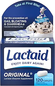 Lactaid Original Strength Lactose Intolerance Relief Caplets with Natural Lactase Enzyme, Dieetsupplement to Help Prevent Gas, Bloating & Diarree Vanwege Lactose gevoeligheid, 120 ct