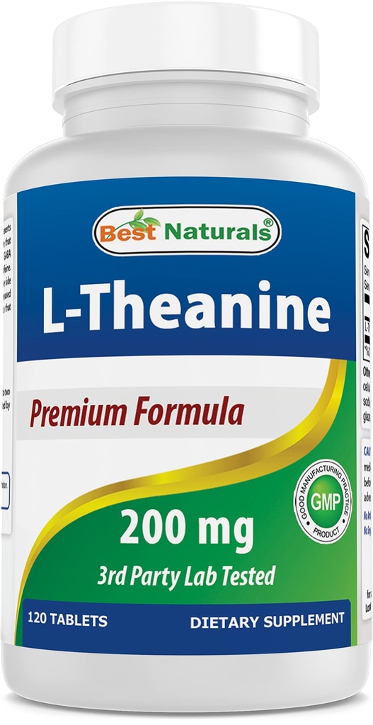 Best Naturals L-Theanine 200 mg per tablet (400 mg per 2 tabletten) - Bevordert ontspanning zonder slaap - 120 Vegetarische tabletten - (120 telling (verpakking 1))