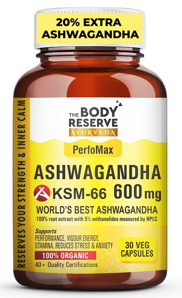 The Body Reserve Ashwagandha KSM66-30 Capsules Ashwagandha KSM 66 for men & Women Supports Stress Management & Muscle Recovery