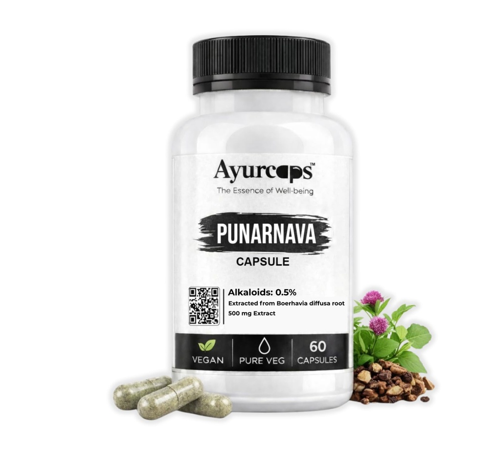Punarnava 500mg (60 Veg Capsules) | Ayurvedic Kidney And Liver Support Supplement | Helps Maintain Healthy Fluid Balance | Plant-based | No Added Preservatives (Pack of 1)