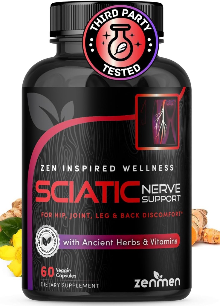 Sciatic nerve Support Capsules - Manage Lower Back, Joint & Leg Issues - Vitaminen B1, B6, B12 & Magnesium met natuurlijke kruiden - 60 Vegan Capsules, derde partij getest, 30 dagen levering, Made in The USA