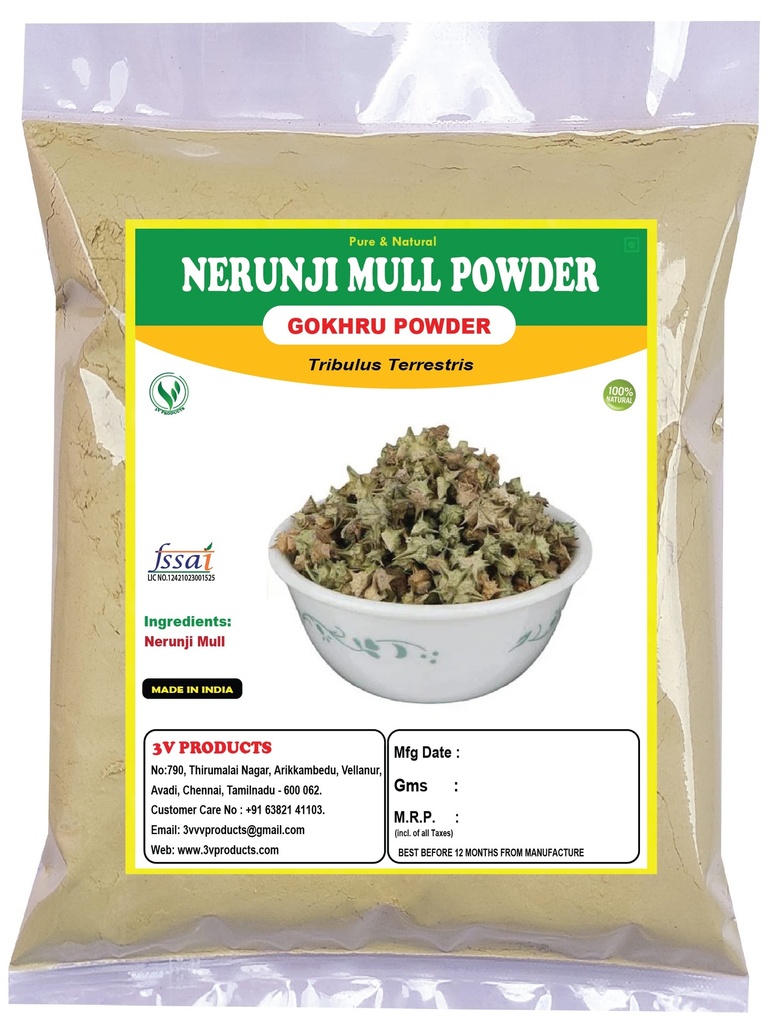 3V PRODUCTS Nerunji Mull Powder - Pack of 2x100g - Gokhru | Nerinjil | Cinnapalleru | Tribulus terrestris