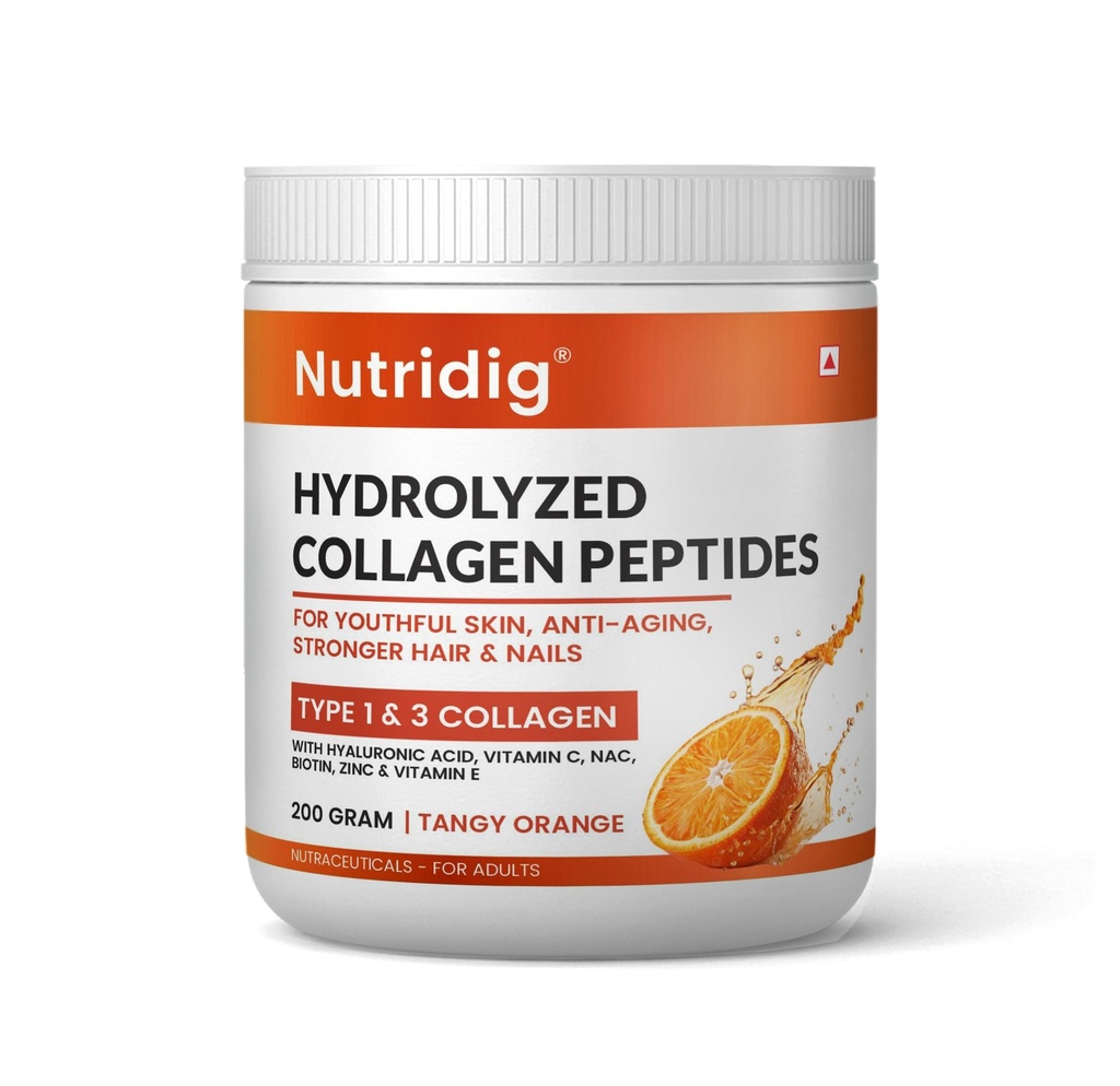 Skin Radiance Hydrolyzed Marine Collagen Peptides Supplement Powder, Orange Flavour, 200g | Collagen Peptides with NAC, Vitamin C, Biotin, Vitamin E & Zinc | For Skin, Hair & Nail Nourishment