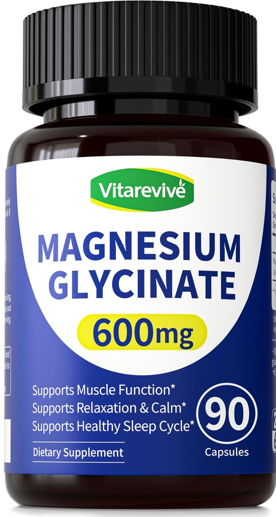 Pure Magnesium Glycinate 600mg - High Absorption Chelated Magnesium Bisglycinate Supplement for Sleep Support, Relaxation & Muscle Function, Vegan, 90 Count