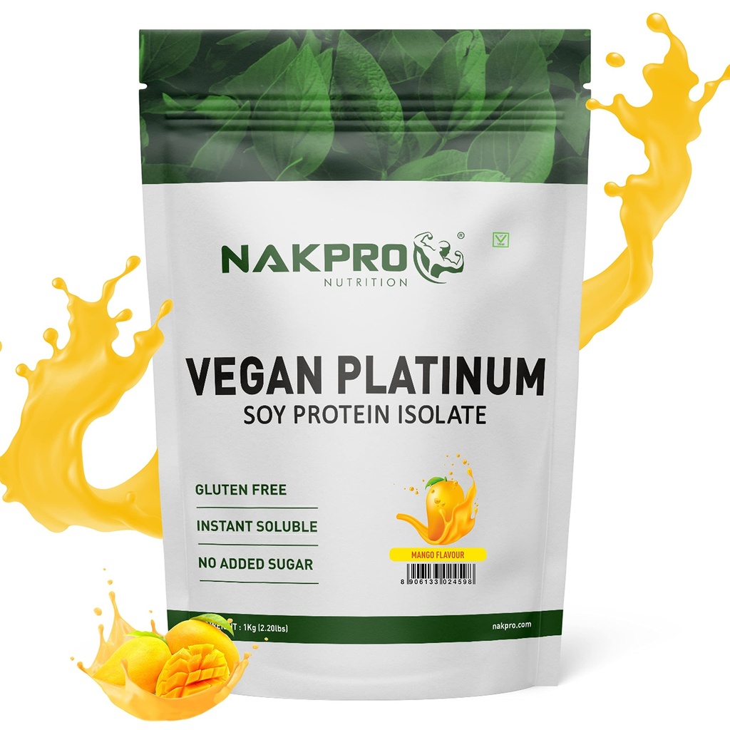 NAKPRO NUTRITION 100% Soy Protein Isolate | Mango - 1kg | 27.87g Protein |Plant Based Protein Powder