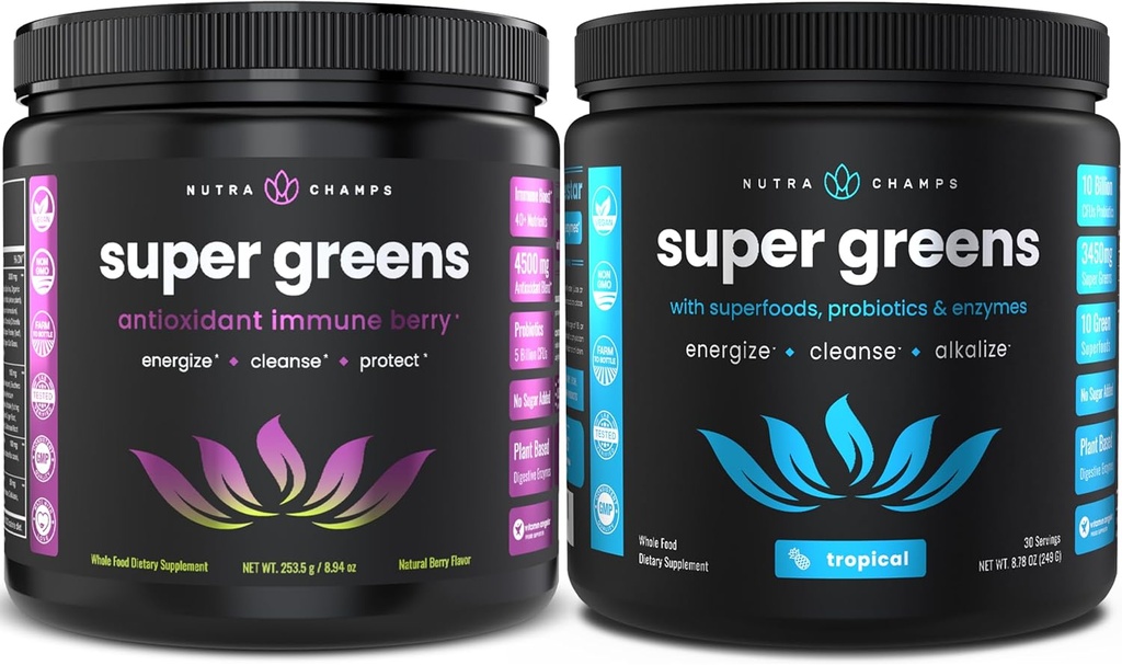 NutraChamps Super Greens Antioxidant & Super Greens Tropical Bundle - 2 maand aanbod