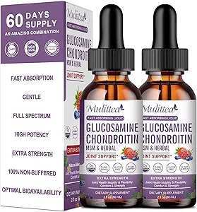 Glucosamine Chondroitin MSM Liquid Drops-w/Vlierbes, Boswelia &Hyaluronic Acid-Extra Strength Joint Support Supplement for Mobility, Flexibiliteit & Bones,High Absorptie,60ml (2 fl oz)