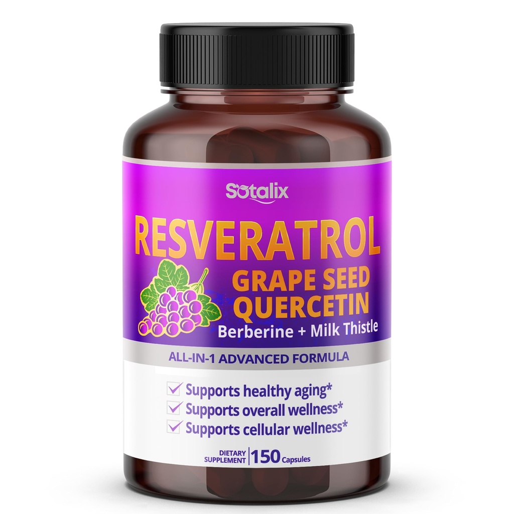 Resveratrol with Grape Seed + Quercetin Berberine + Milk Thistle Powerful Anti-Aging (150-day Supply (Pack of 1))