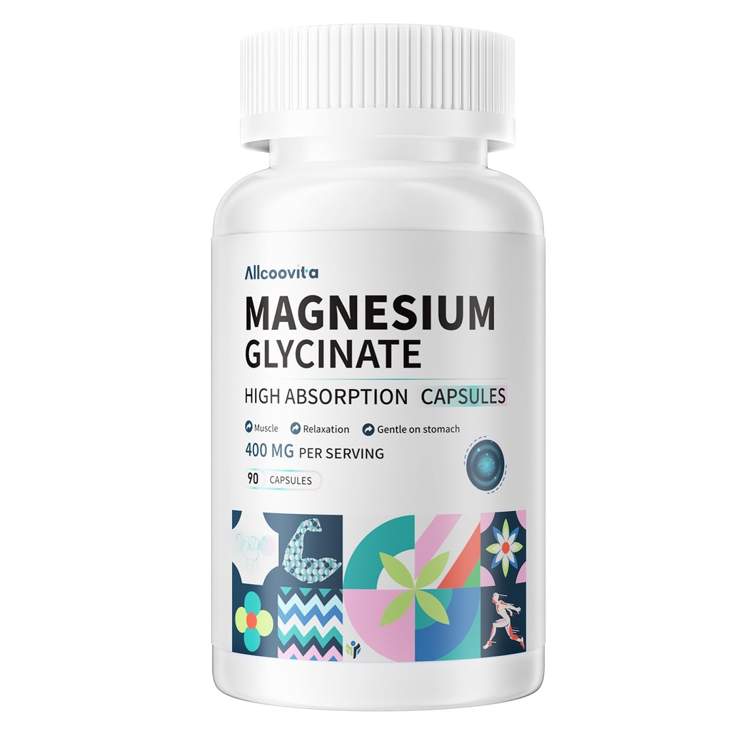 Magnesium Glycinate 400 MG per portie 100% gecheleerd voor hoge absorptie, zacht op maag, non-GMO, 90 vegetarische capsules
