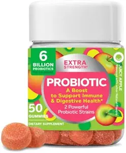 Fits OLLY Extra Strength Probiotic Gummy, 6 Billion CFUs, 2 Strains, Supplement, Apple, 50 Count