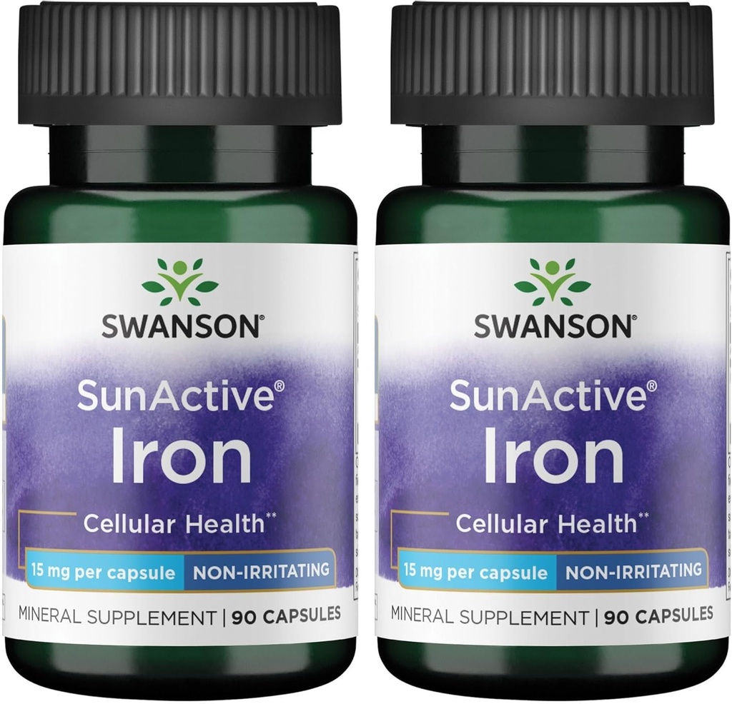 Swanson Sunactive Non-Irritating Iron 15 Milligrammen 90 Capsules (2 verpakkingen)