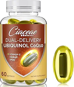 Ubichinol CoQ10 600 MG Softgels met Omega-3 & Shilajit & PQQ, Advanced Dual-Delivery Coenzyme-Q10, Active CoQ10 Ubichinol Supplement for Fertility, Antioxidant, Heart, Brain & Energy, 360 Servings